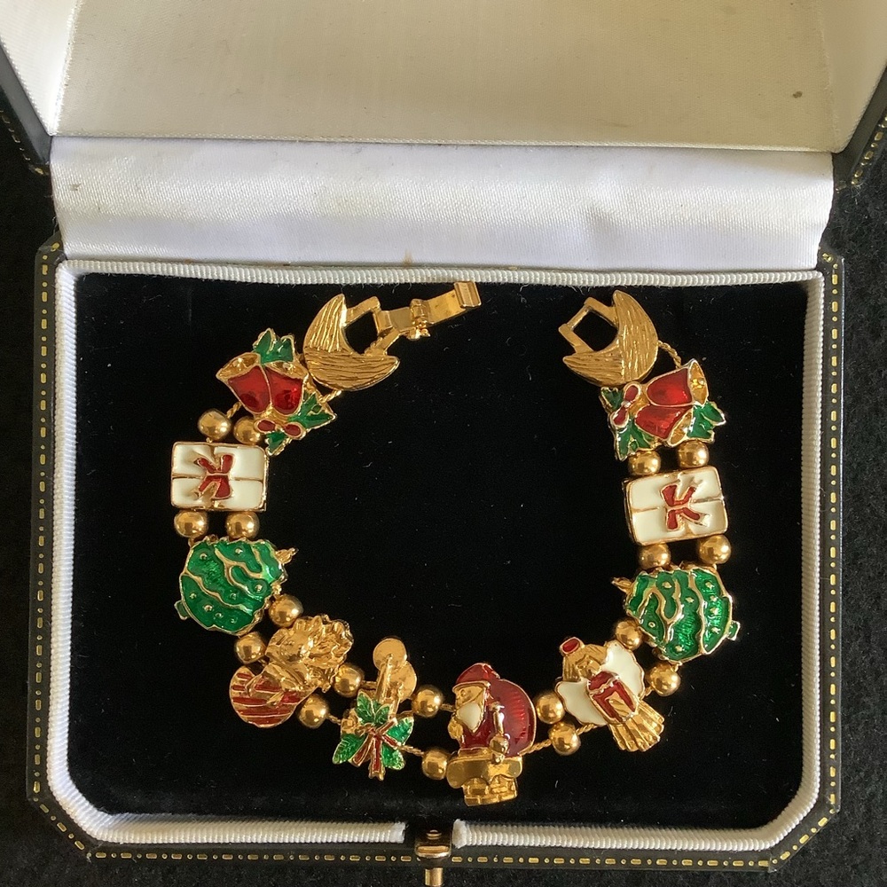 Vintage TOFA Christmas slide charm bracelet.